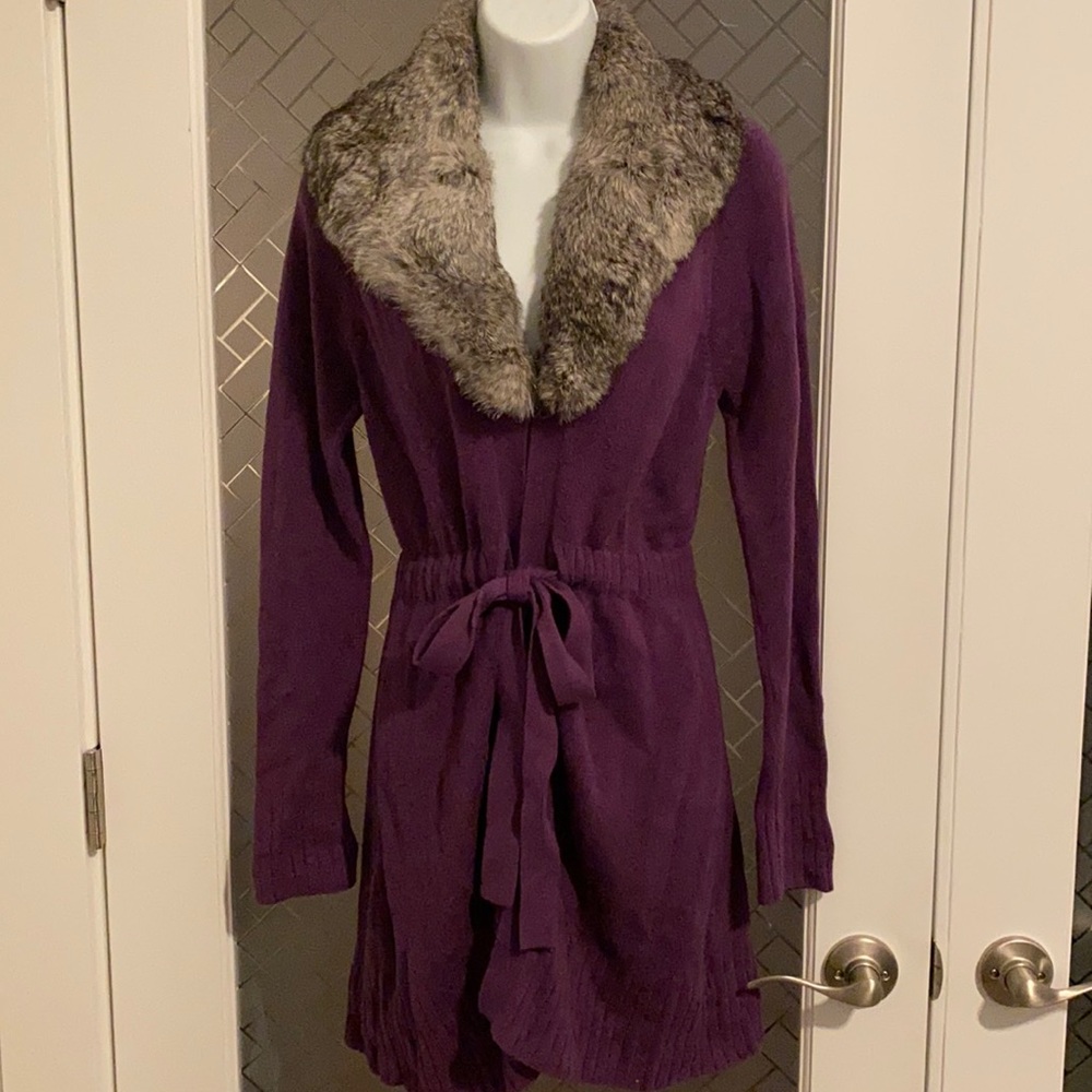 GUESS Long Sweater with Rabbit Fur Collar